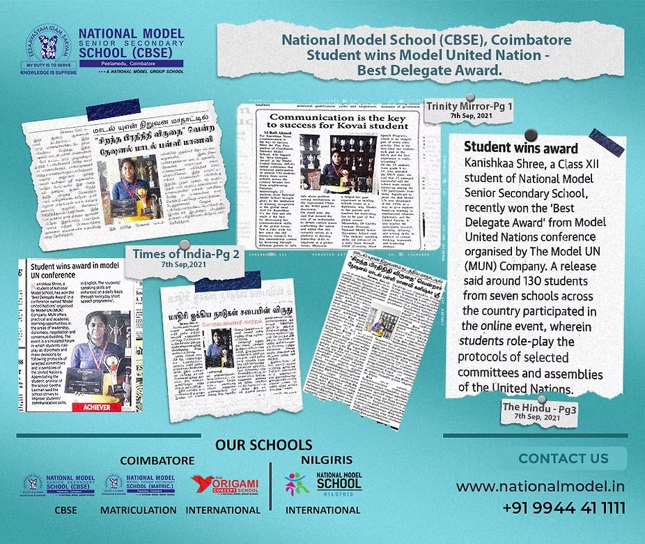 Kanishkaa Shree won MUN ( Model United Nations) Best Delegate Award